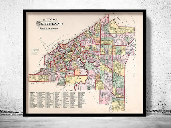 Old Map of Cleveland 1892 Vintage Map | Vintage Map Wall Art Print