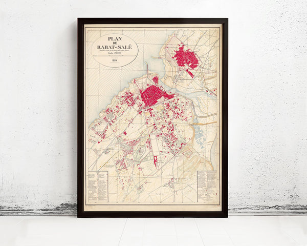 Old Map of Rabat Morocco 1924 Vintage Map | Vintage Map Wall Art Print