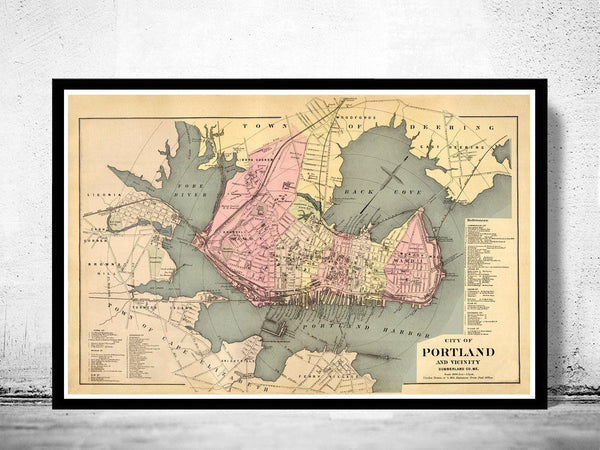 Old Map of Portland Maine 1885 Vintage Map  | Vintage Map Wall Art Print