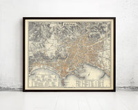 Old Map of Napoli Italy 1880 Naples Vintage Map | Vintage Map Wall Art Print