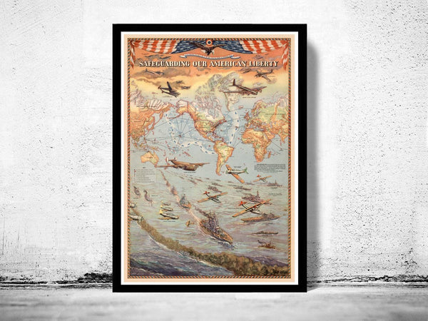 Vintage War Poster safeguarding our american liberty  | Vintage Map Wall Art Print | Large Poster Print | Home Decor Wall Art