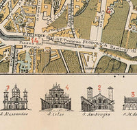 Old Map of Milan Milano 1871  Italy  | Vintage Map Wall Art Print