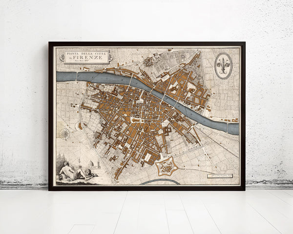 Old Map of Florence Firenze 1847 Antique Florence Map | Vintage Map Wall Art Print
