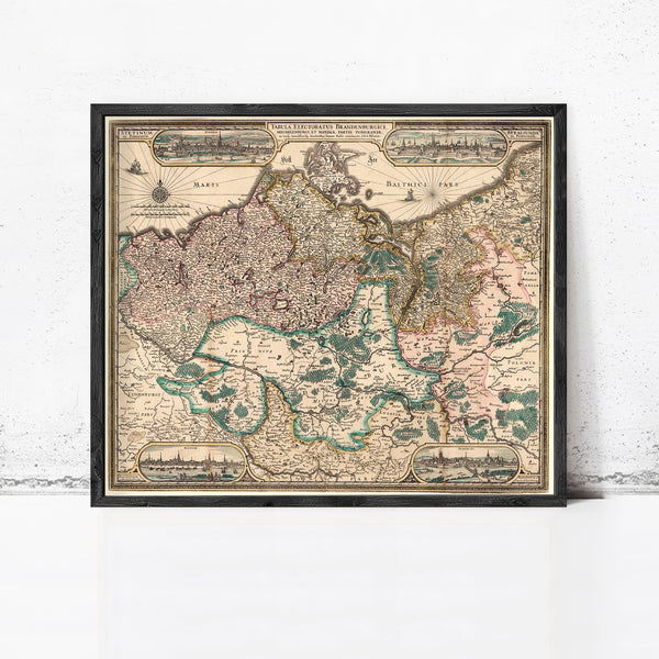Old Map of Brandenburg 1700 Germany Vintage map  | Vintage Map Wall Art Print
