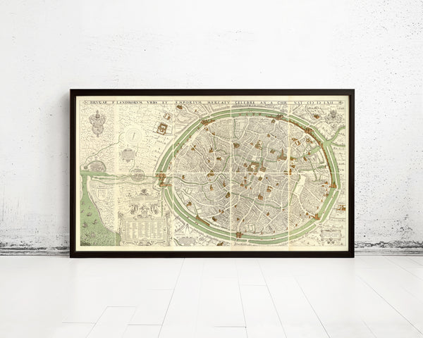 Old Map of Bruges Belgium 1562 Medieval Map of Bruges | Vintage Map Wall Art Print