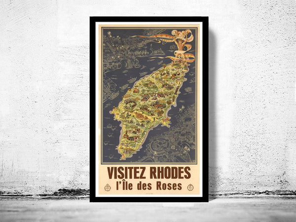 Old Poster of Rhodes Island Greece Rhodes Vintage Print | Vintage Map Wall Art Print | Large Poster Print | Home Decor Wall Art