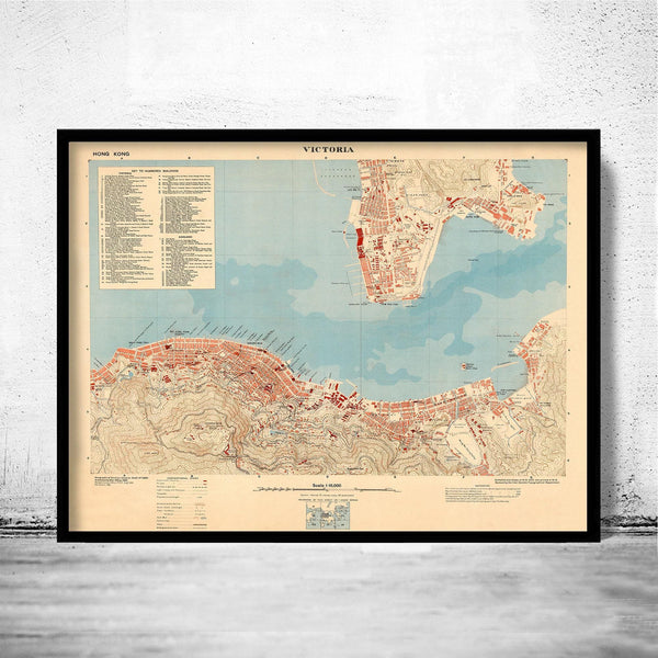 Old Map of Victoria Hong Kong 1930 Vintage Map | Vintage Map Wall Art Print