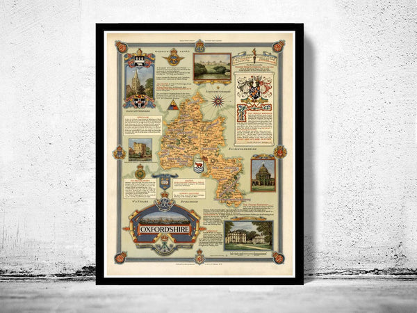 Old OxfordShire Map 1940 Oxford Vintage Map OxfordShire | Vintage Map Wall Art Print
