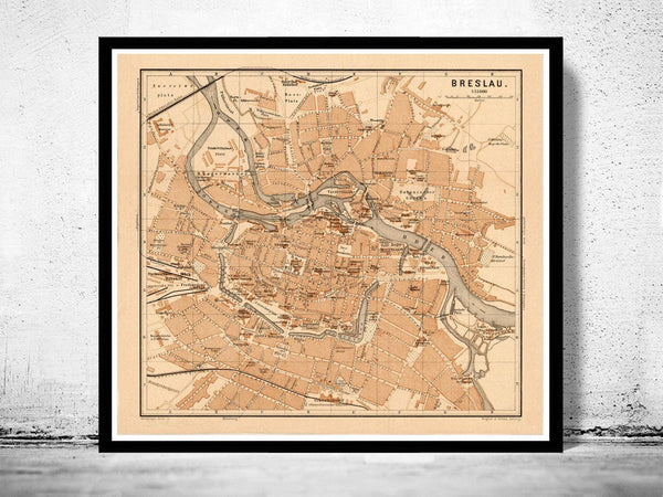 Old Map of Wroclaw Breslau Poland 1895 Vintage Map  | Vintage Map Wall Art Print