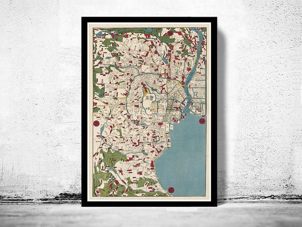 Old Map of Tokyo Japan 1854 Vintage Map Tokyo | Vintage Map Wall Art Print