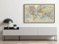 Vintage World Map 1883 Mercator projection Vintage Map | World Map Gift World Map Print | Vintage World Map | World Map Wall Art