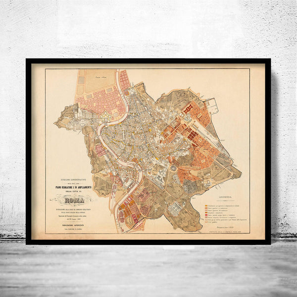 Old Map of Rome 1883 Vintage Map of Rome | Vintage Map Wall Art Print
