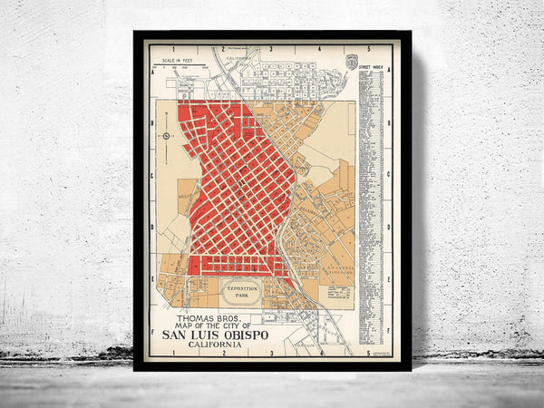 Old Map of San Luis Obispo 1920 California Vintage Map | Vintage Map Wall Art Print