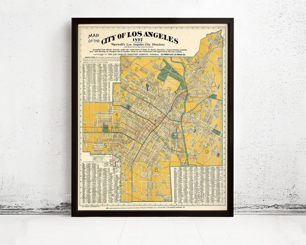Old Map of Los Angeles 1897 Vintage Map od Los Angeles City | Vintage Map Wall Art Print