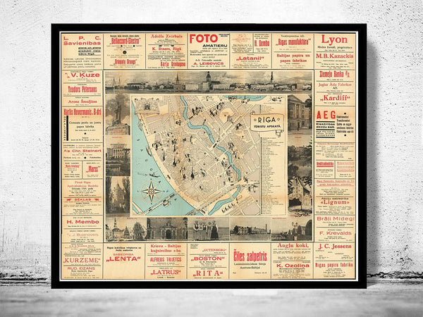 Old Map of Riga Latvia 1935 Vintage Map  | Vintage Map Wall Art Print