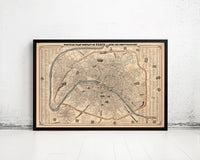 Old Map of Paris 1855 France Vintage Map | Vintage Map Wall Art Print