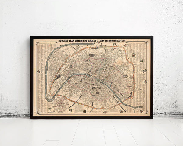 Old Map of Paris 1855 France Vintage Map | Vintage Map Wall Art Print