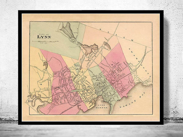 Old Map of Lynn 1871 Massachusetts Vintage Map of Lynn | Vintage Map Wall Art Print