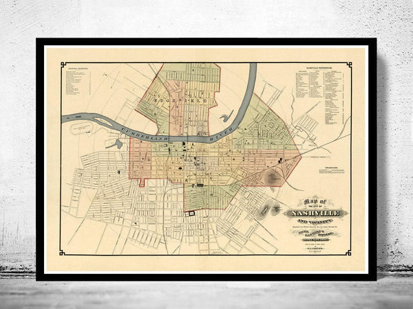 Old map of Nashville Tennessee 1877 vintage Map | Vintage Map Wall Art Print