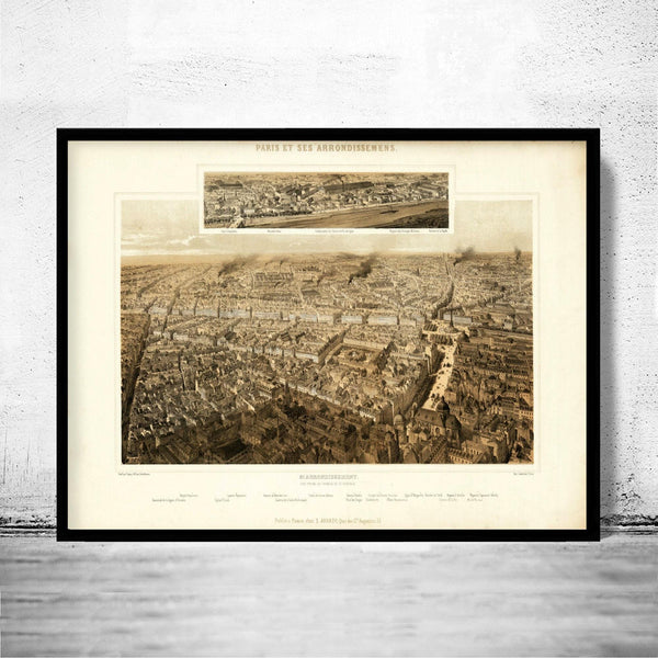 Old View of Paris 1897 France Vintage Map of Paris | Vintage Map Wall Art Print