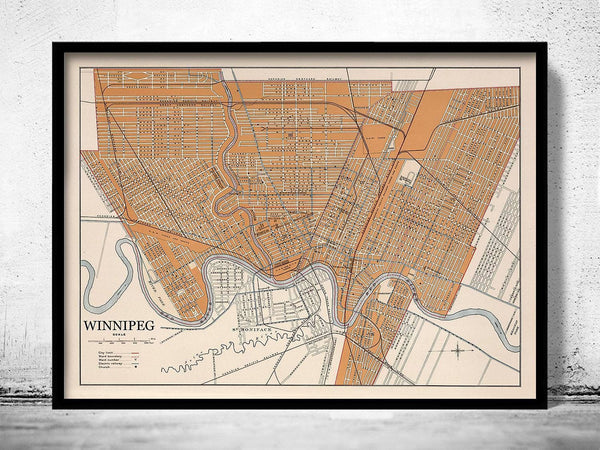 Old Map of Winnipeg Canada 1915 Vintage Map | Vintage Map Wall Art Print