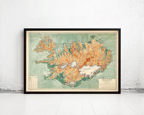 Old Map of Iceland Islandia 1928 Vintage Map of Iceland  | Vintage Map Wall Art Print