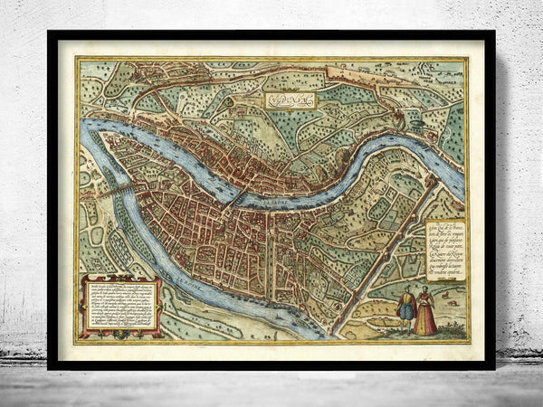 Old Map of Lyon France 1593 Vintage Map of Lyon | Vintage Map Wall Art Print