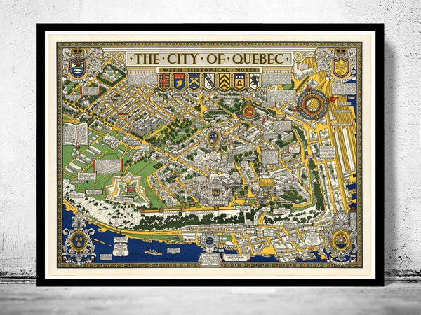 Old Map of Quebec City Canada 1932 Vintage Map  | Vintage Map Wall Art Print