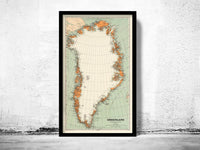 Old Map of Greenland Groenland 1929 Vintage Map | Vintage Map Wall Art Print