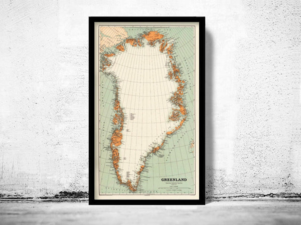 Old Map of Greenland Groenland 1929 Vintage Map | Vintage Map Wall Art Print