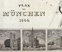 Old Map of Munich Munchen with gravures, Germany Deutshland 1844 Vintage | Vintage Map Wall Art Print | Large Map Print