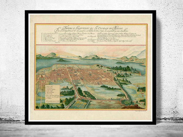 Old Map of Mexico City,  Mexico 1628  | Vintage Map Wall Art Print