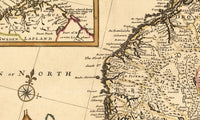 Old Map of Sweden and Denmark 1720 Vintage Map | Vintage Map Wall Art Print