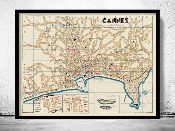 Old Map of Cannes France 1938 Vintage Map | Vintage Poster Wall Art Print |