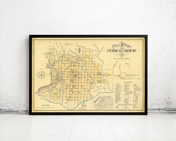 Old Map of Caracas Venezuela 1889  | Vintage Map Wall Art Print