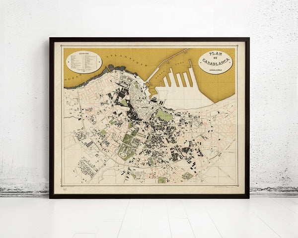 Old Map of Casablanca Morocco 1920 Vintage Map | Vintage Map Wall Art Print