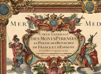 Old Map of Pyrenees Pirineus 1730 France Spain  | Vintage Map Wall Art Print