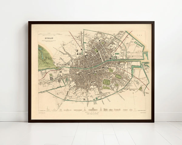 Vintage Map of Dublin, Ireland 1853 Antique Vintage  | Vintage Map Wall Art Print