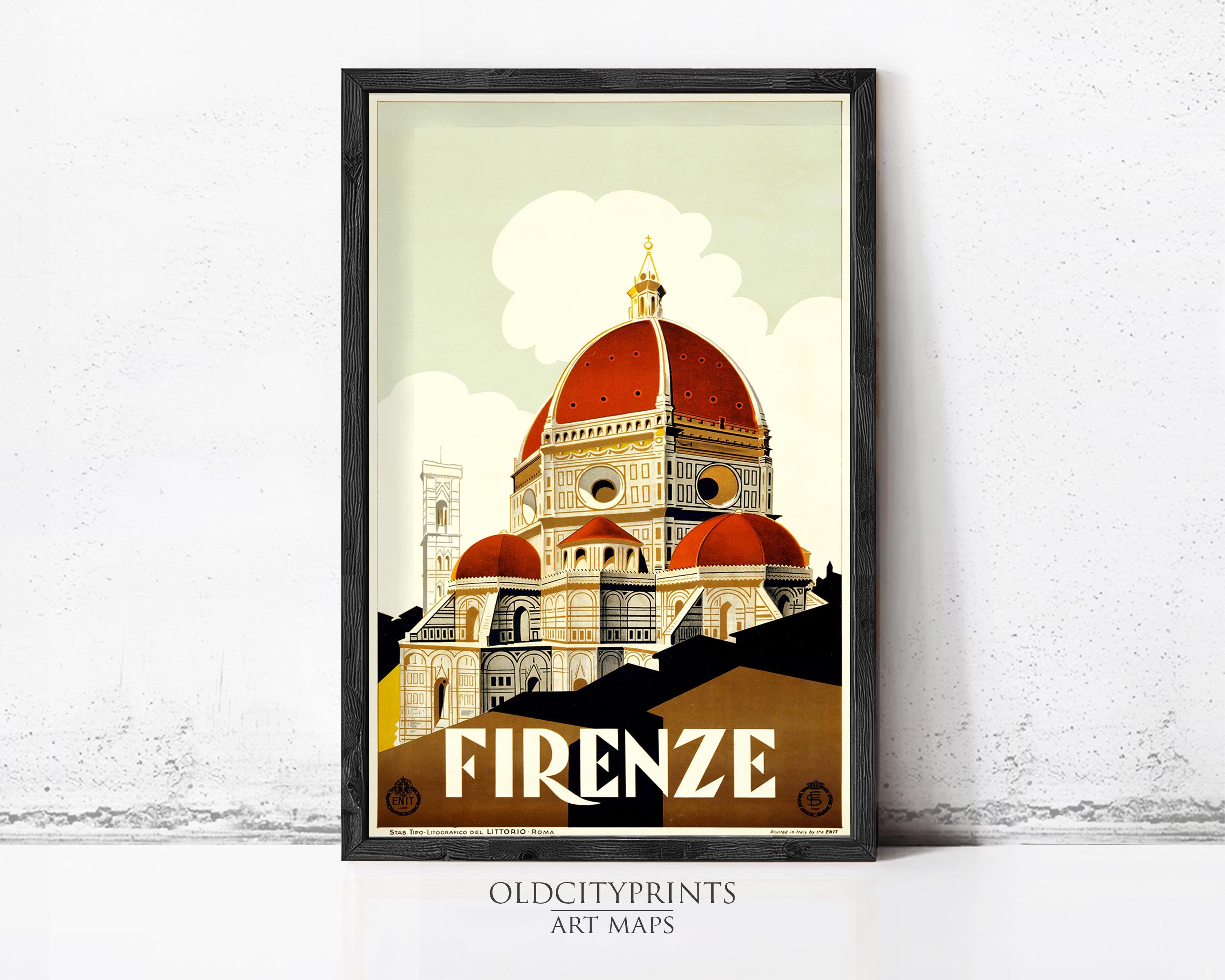 The image is a framed poster depicting the Florence Cathedral, also known as the Cathedral of Saint Mary of the Flower, with its distinctive red roof and domes.
