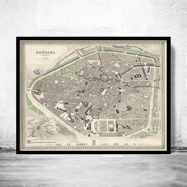 Old Map of Brussels Belgium 1860 Vintage Map | Vintage Map Wall Art Print