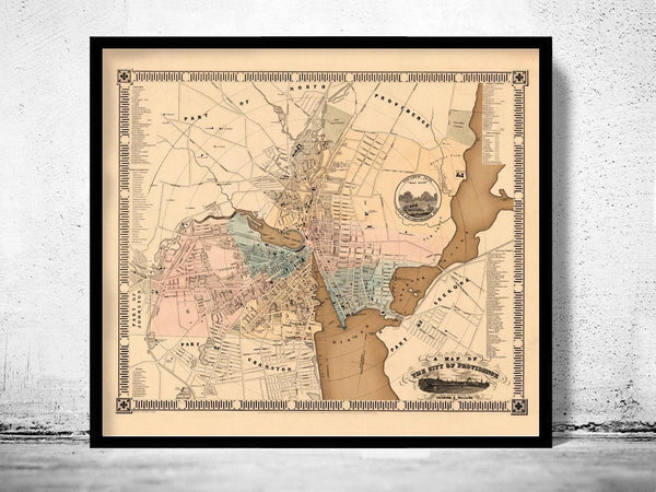 Old Map of Providence 1849 Rhode Island Vintage Map | Vintage Map Wall Art Print