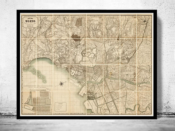 Old Map of Tokyo Japan 1893 Vintage Map Tokyo | Vintage Map Wall Art Print
