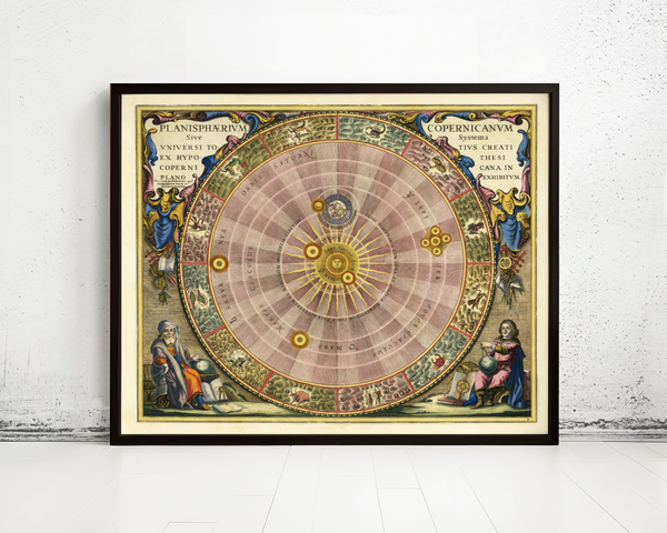 Old Celestial Map Vintage Astronomic Chart 1708 Copernicus Solar System | Sky Stars Wall Art Print| Large Poster Print | Home Decor Wall Art