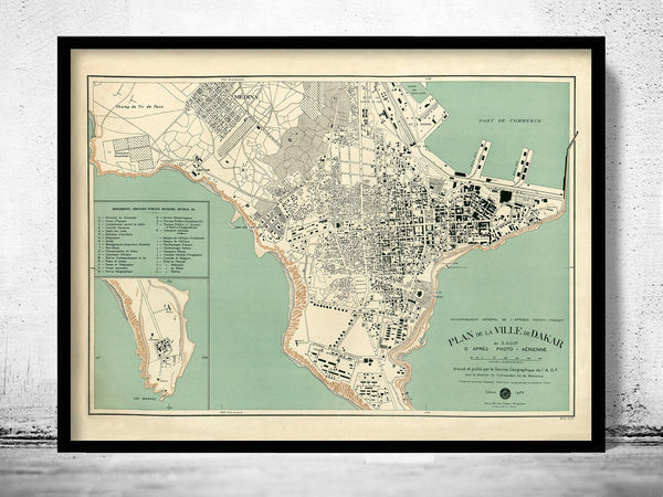Old Map of Dakar Senegal 1925 Vintage Map | Vintage Map Wall Art Print