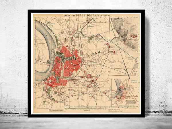 Old Map of Dusseldorf Germany 1877 Vintage Map | Vintage Map Wall Art Print