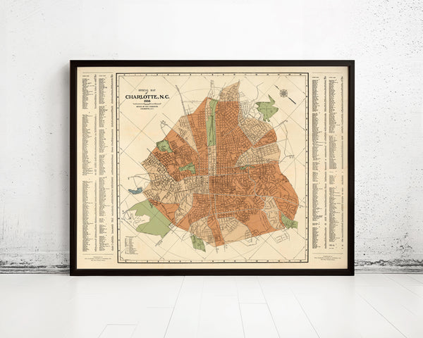 Old map of Charlotte North Carolina Vintage Map of Charlotte | Vintage Map Wall Art Print