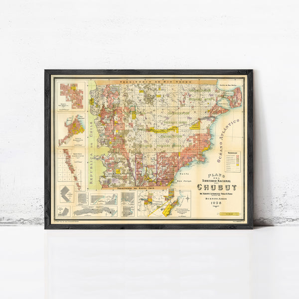 Old Map of Chubut Argentina 1928 Vintage Map  | Vintage Map Wall Art Print