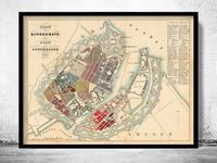 Old Map of Copenhagen Denmark 1853 , City Plan Vintage Map  | Vintage Poster Wall Art Print |