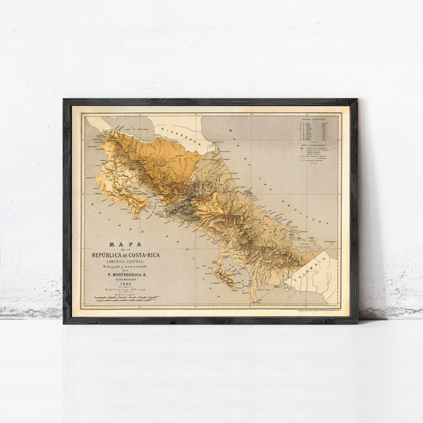 Old Map of Costa Rica 1889 Vintage Map Costa Rica Gift | Vintage Map Wall Art Print