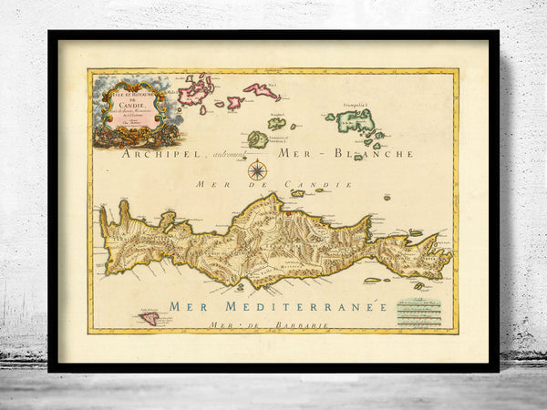 Old Map of Crete Island Greece Creta 1670 Vintage Map | Vintage Poster Wall Art Print |